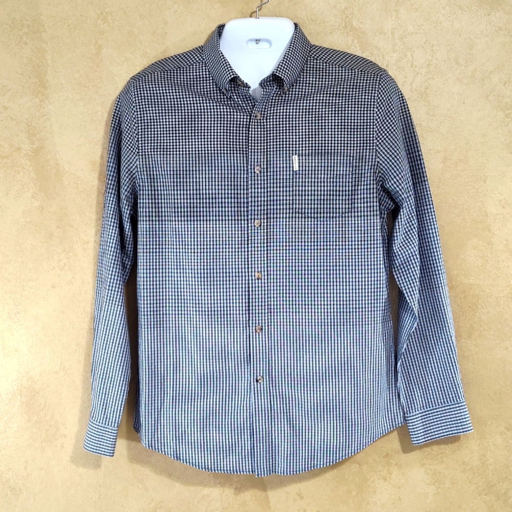 Ben Sherman Men's Blue & White Button-Down Ombre Shirt Size L 100% Cotton
